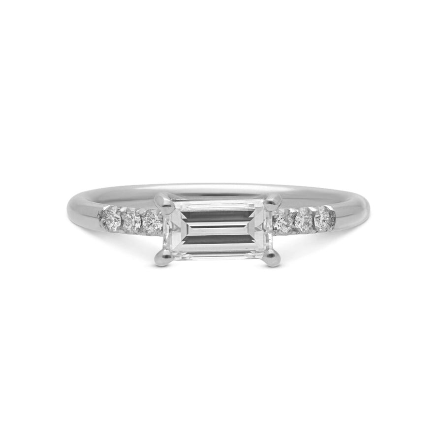 E.C. One LOIS Platinum Baguette Diamond ethical Engagement Ring handmade in our London B Corp workshop