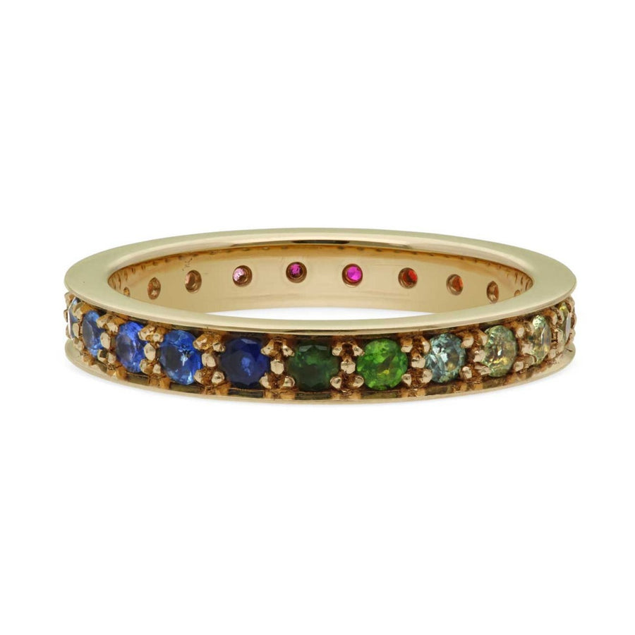 EC One's KALEIDOSCOPE Wide Gold Mixed Gemstone Eternity Ring made in our B Corp London workshop