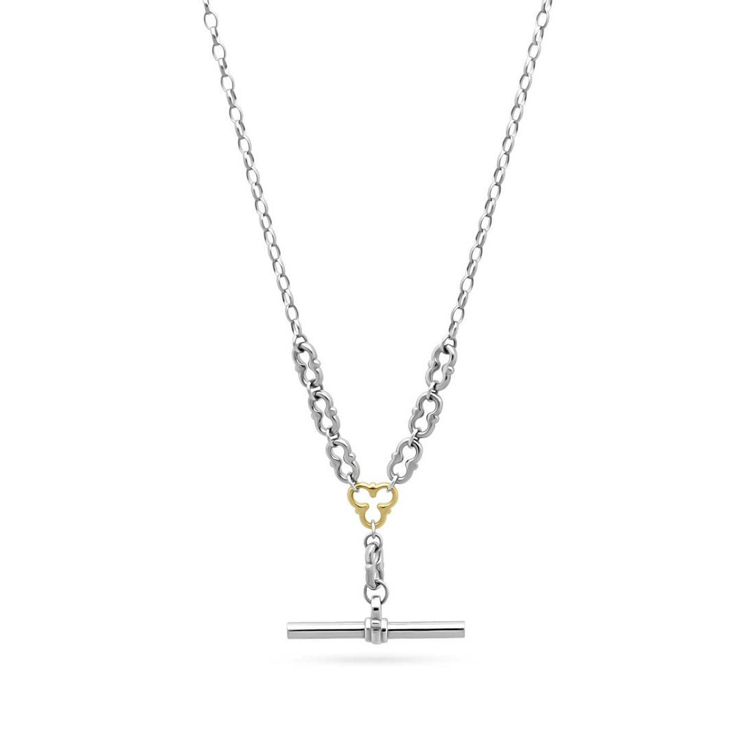 MYDDELTON  Necklace White Gold with Yellow Gold Detail and T-Bar by ethical London B Corp jeweller E.C.One