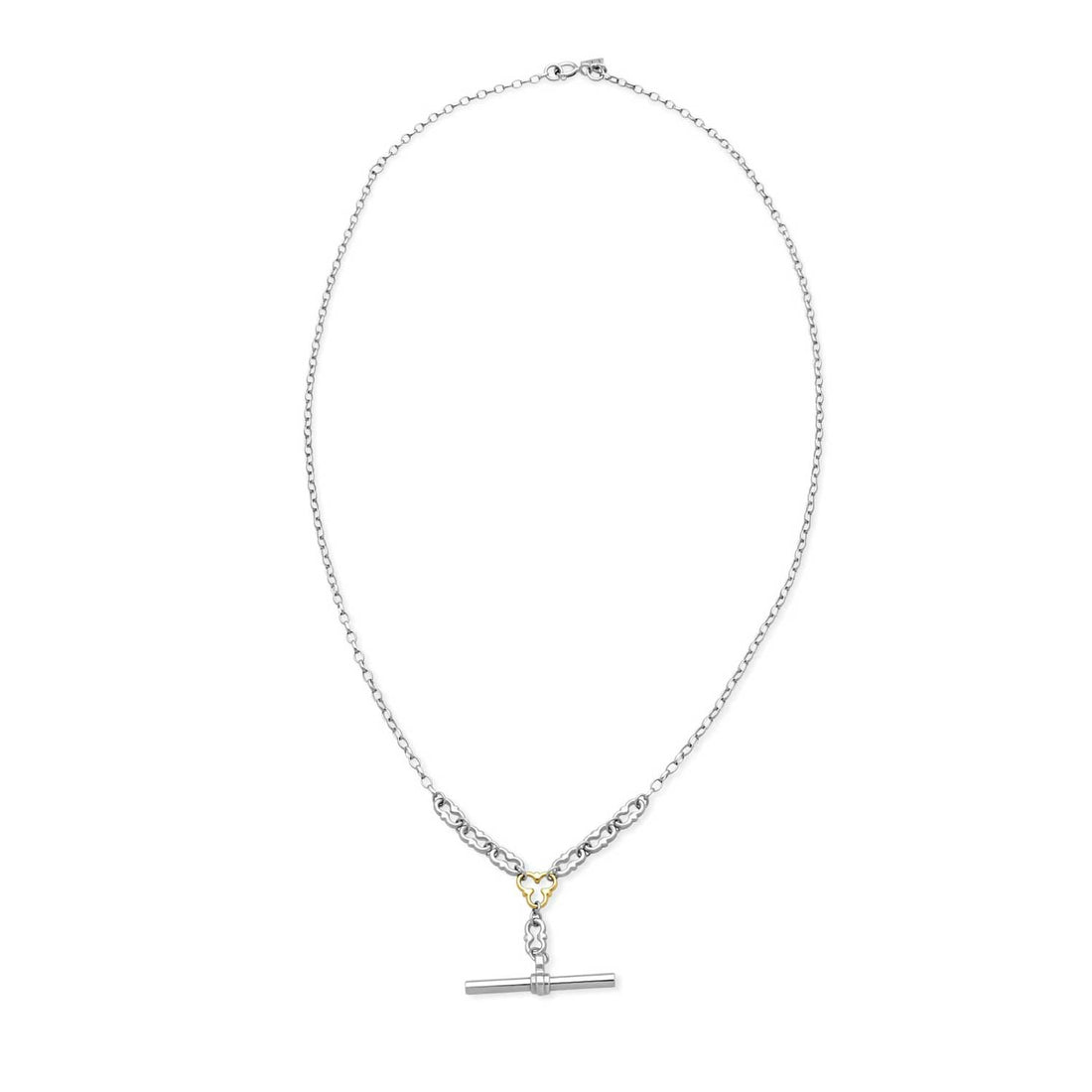 MYDDELTON  Necklace White Gold with Yellow Gold Detail and T-Bar by ethical London B Corp jeweller E.C.One