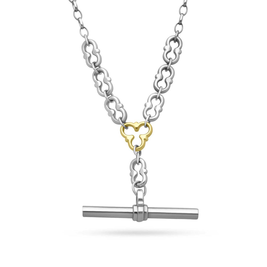 MYDDELTON  Necklace White Gold with Yellow Gold Detail and T-Bar by ethical London B Corp jeweller E.C.One