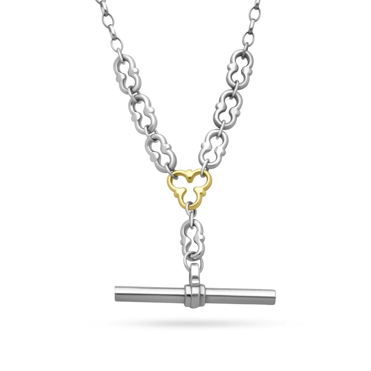MYDDELTON  Necklace White Gold with Yellow Gold Detail and T-Bar by ethical London B Corp jeweller E.C.One