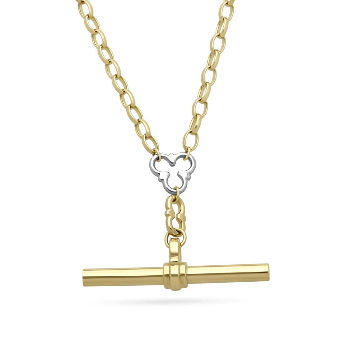 ROSEBERY Necklace Yellow Gold Signature Chain with White Gold Detail & T-Bar by ethical London B Corp jeweller E.C.One