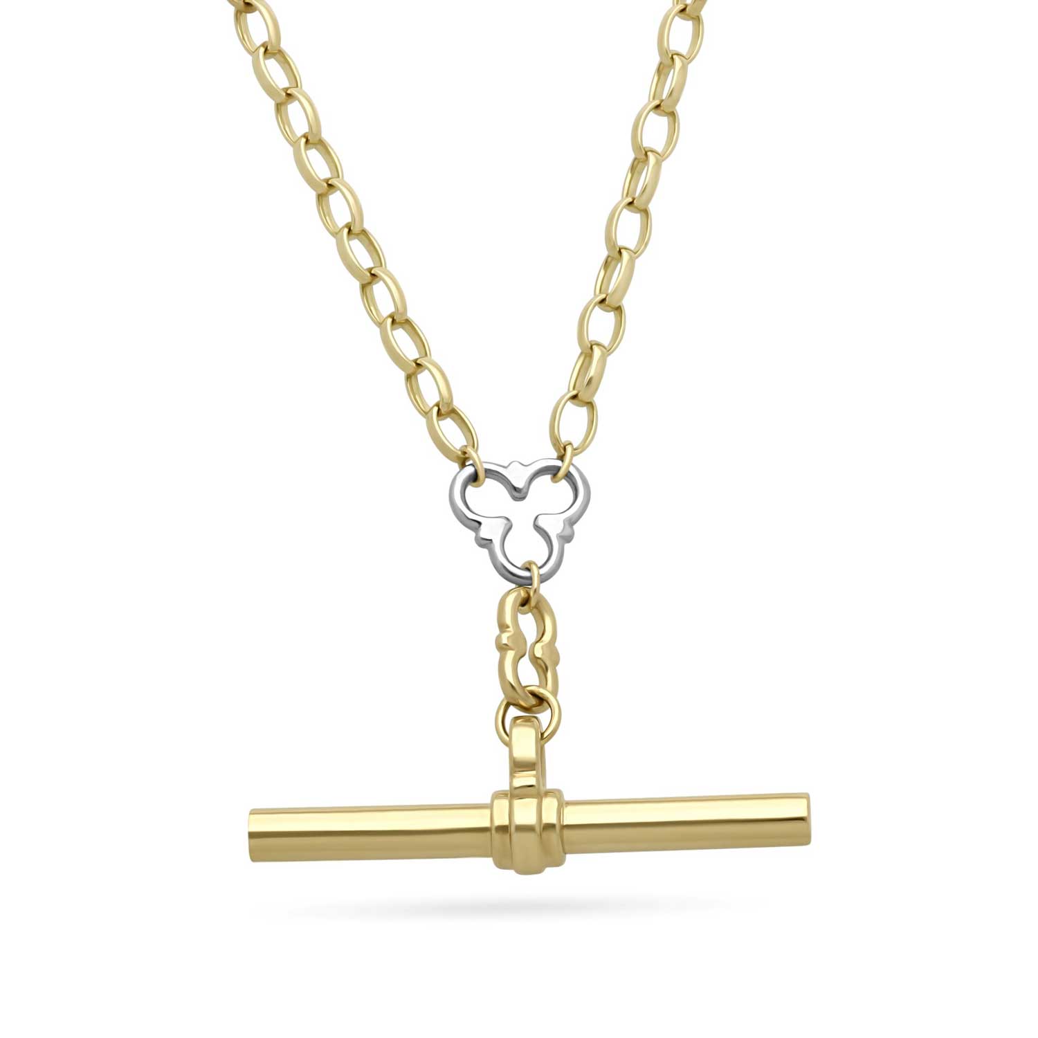 ROSEBERY Necklace Yellow Gold Signature Chain with White Gold Detail & T-Bar by ethical London B Corp jeweller E.C.One
