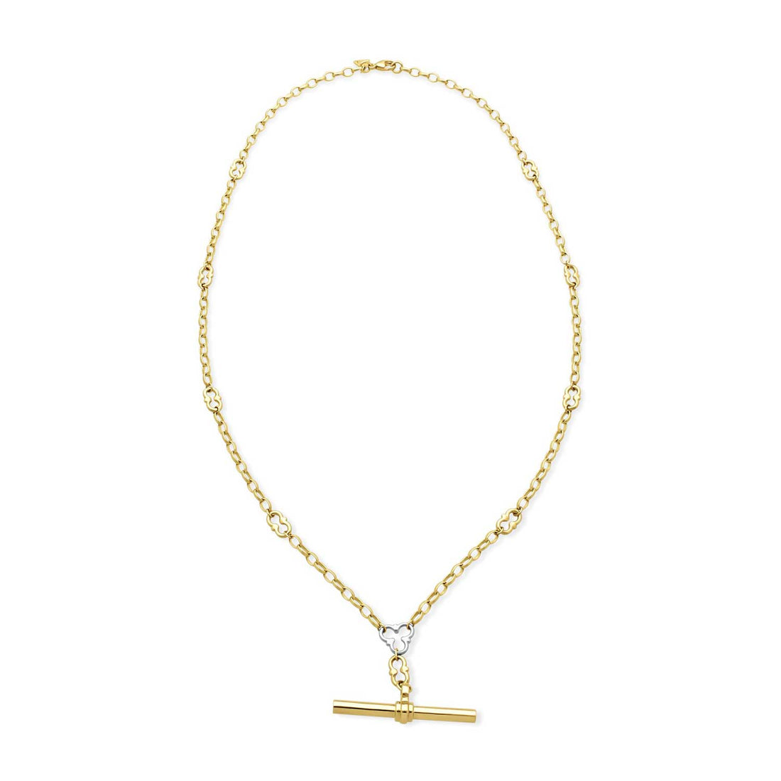 ROSEBERY Necklace Yellow Gold Signature Chain with White Gold Detail & T-Bar by ethical London B Corp jeweller E.C.One