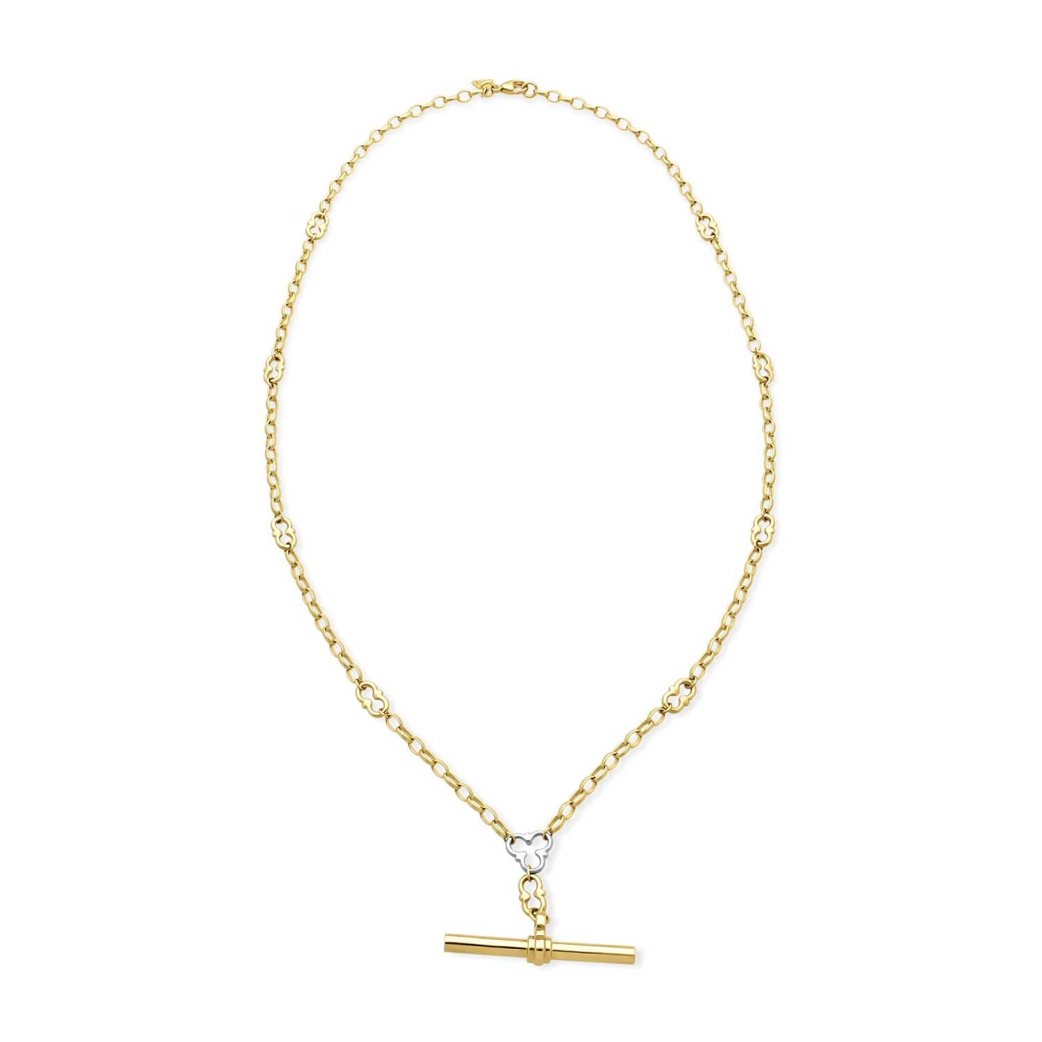ROSEBERY Necklace Yellow Gold Signature Chain with White Gold Detail & T-Bar by ethical London B Corp jeweller E.C.One