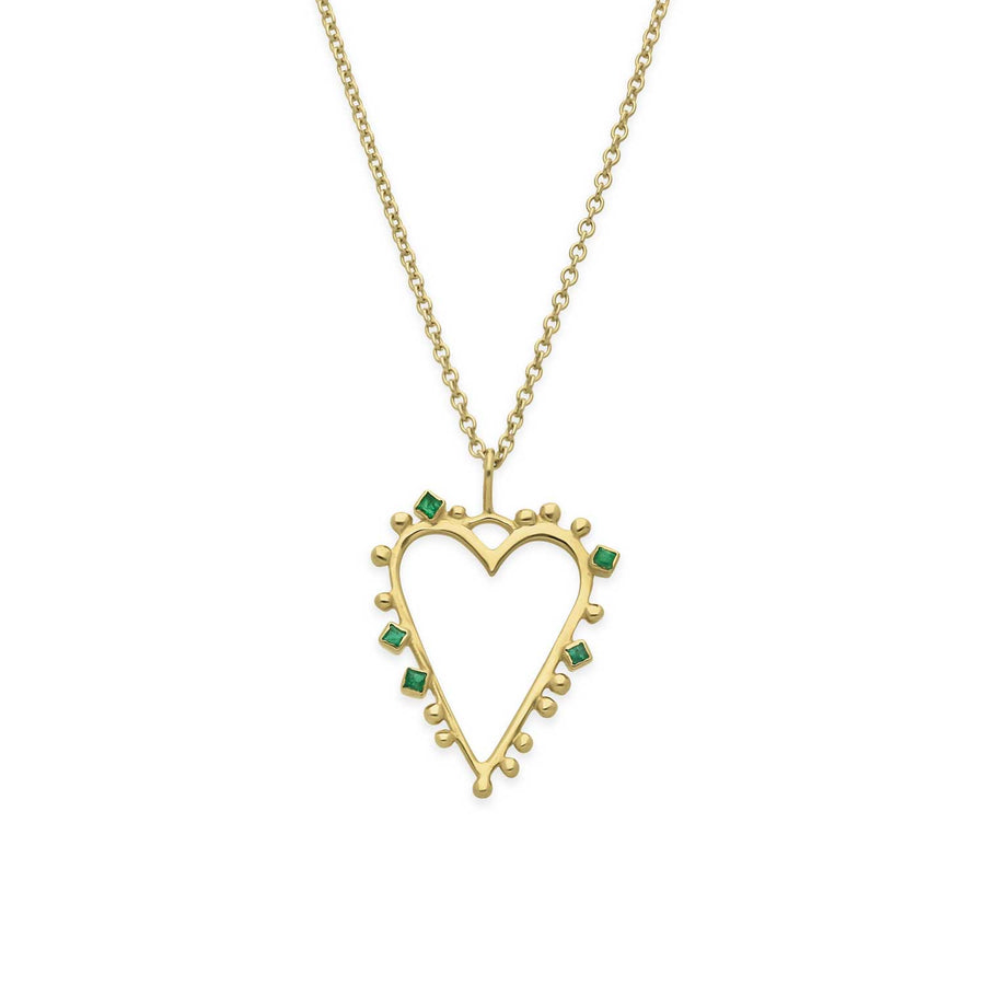 Fotini Psarouli Heart Gold Pendant Necklace with Emerald Detailing