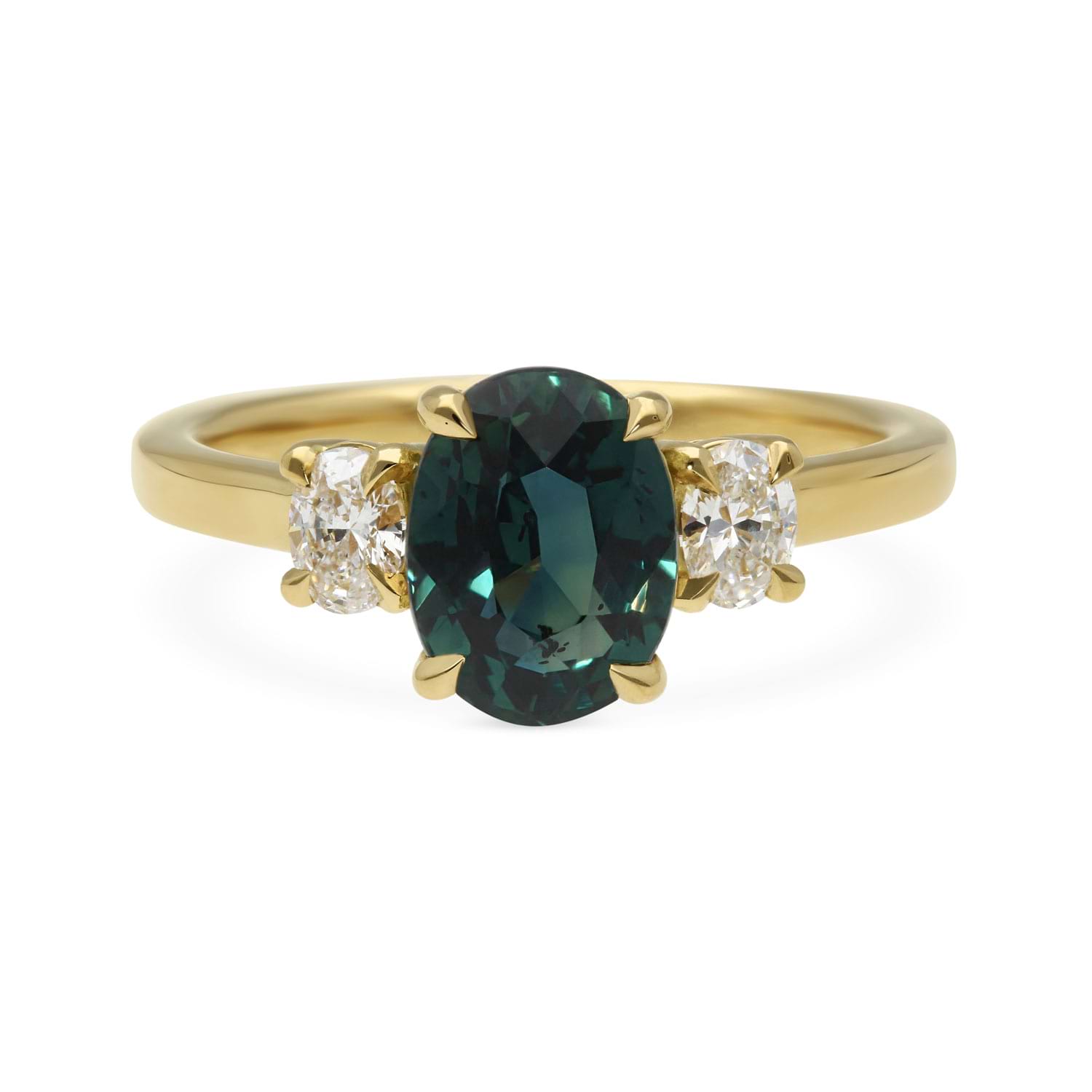 EC One| OTTILIE Teal Oval Sapphire and Diamond Yellow Gold Trilogy