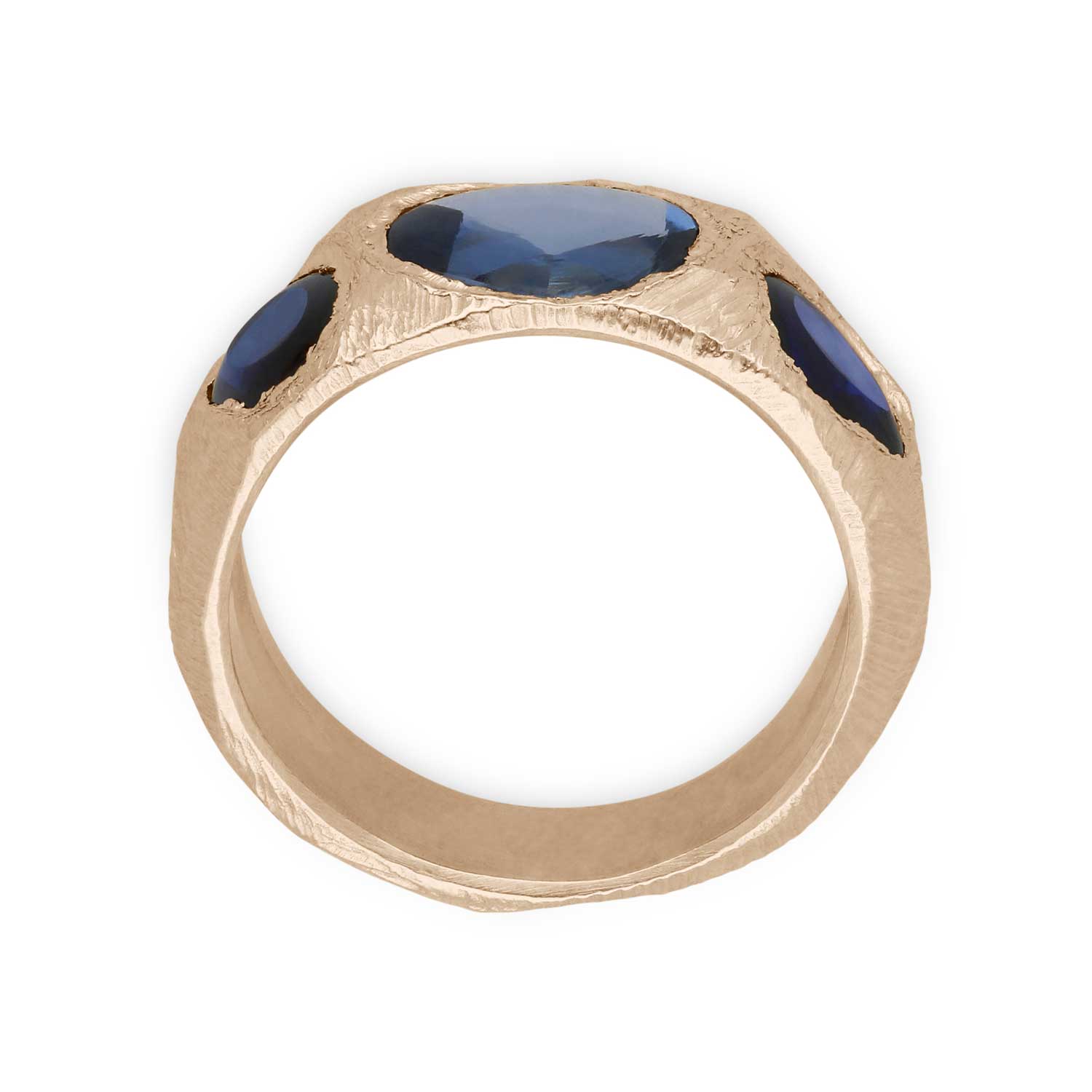 Page Sargisson at E.C.One London CARVED Gold Ring with 3 Blue Sapphires