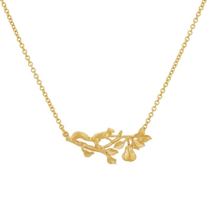 Alex Monroe Scampering Squirrel Inline Branch Necklace Gold Plated at ethical jeweller E.C. One London