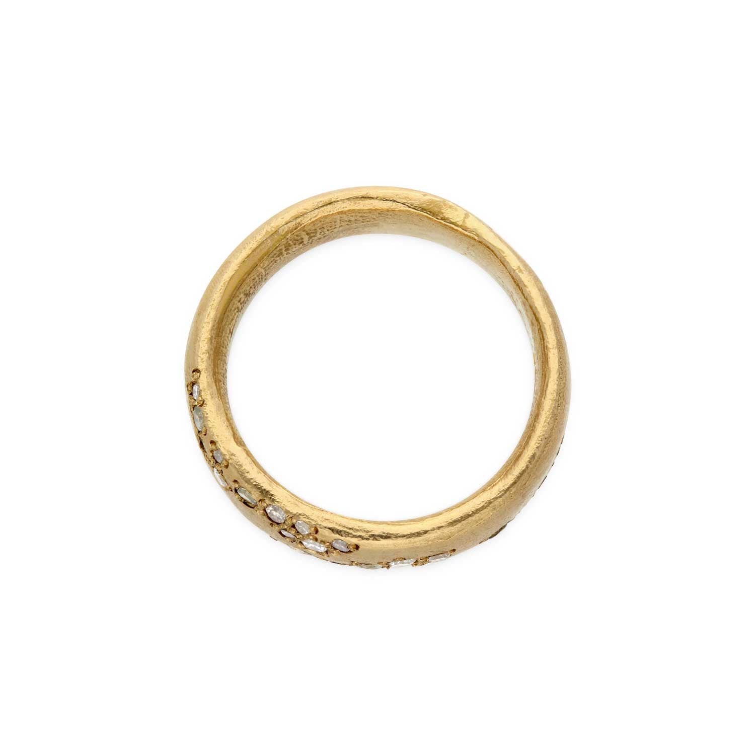 Belle Smith at EC One London Wide Gold Ring with Mixed Diamonds and Green Sapphires