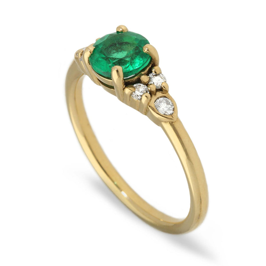HATTY Yellow Gold Emerald and Diamond Engagement Ring by EC One London made in our B Corp workshop