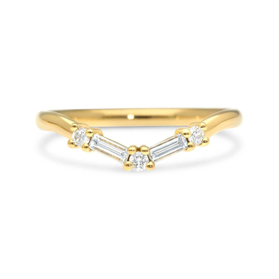 EC One Baguette & Round Diamond V-shaped Wedding Ring Recycled Yellow Gold made in our B Corp certified London workshop with conflict-free diamonds