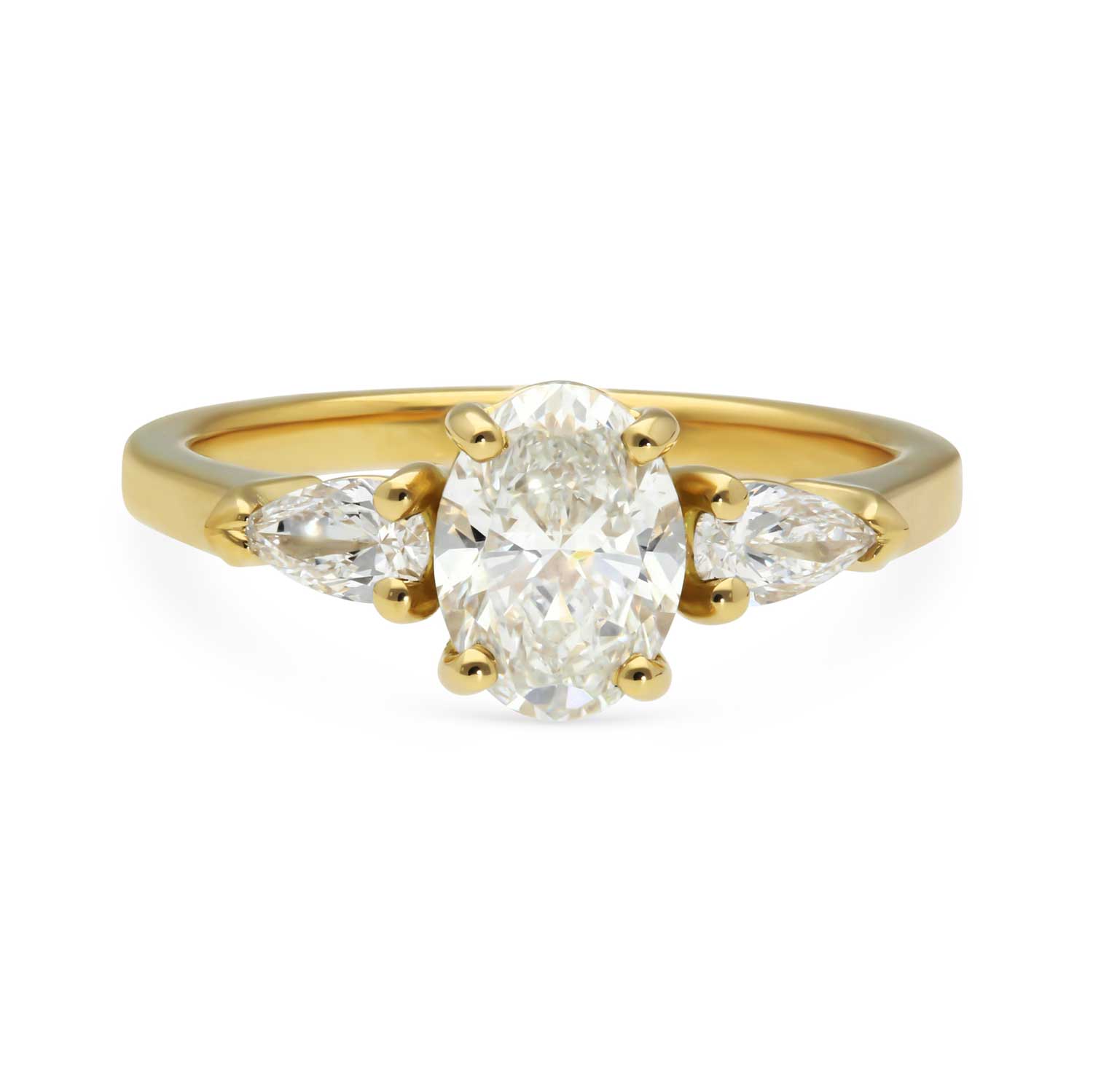 E.C.One ethical PHOEBE Diamond Trilogy recycled Yellow Gold Engagement Ring made in our B Corp London workshop