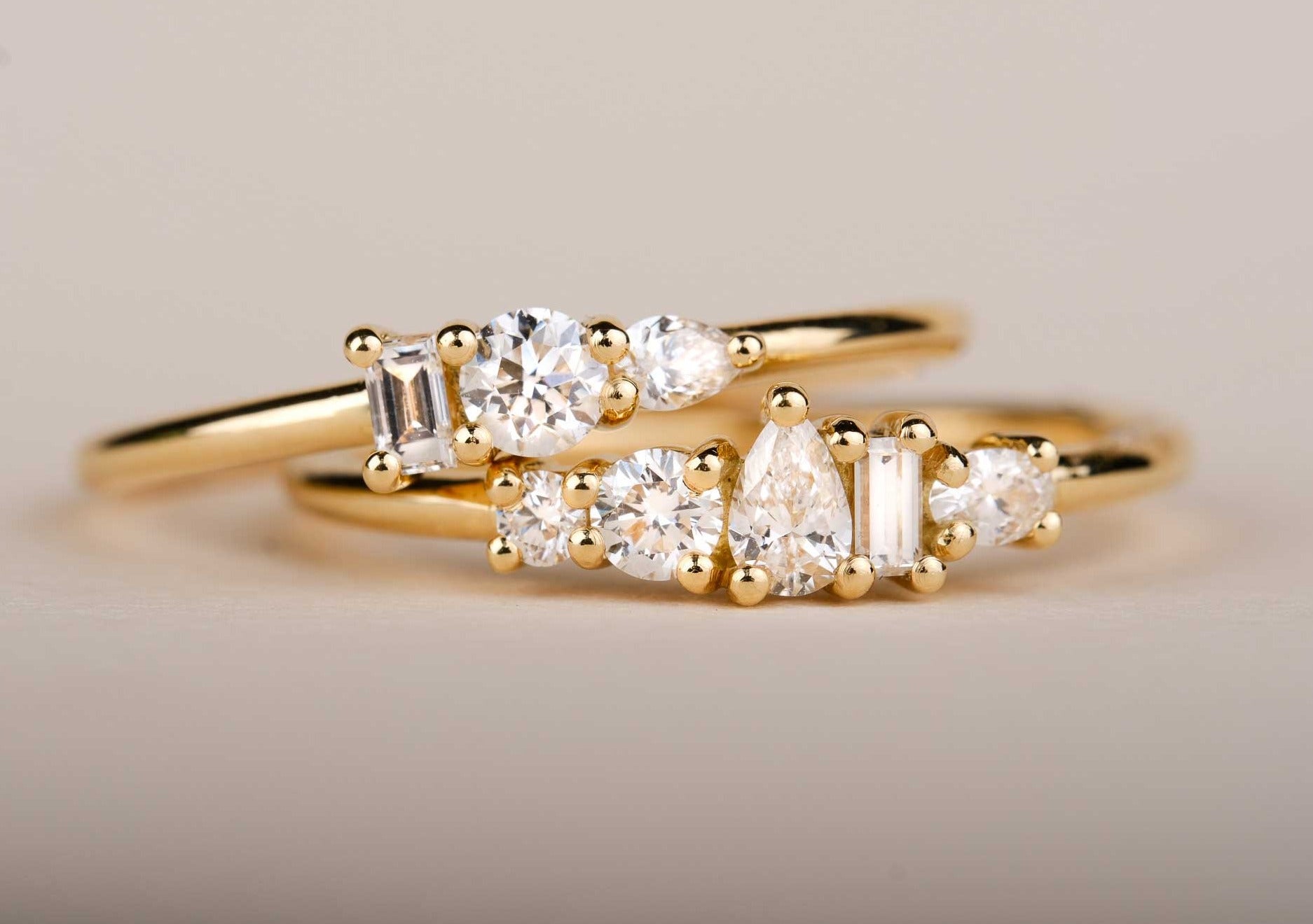 EC One Small ELISE 18ct Yellow Gold Ring with 3 Diamonds made in our B Corp London workshop