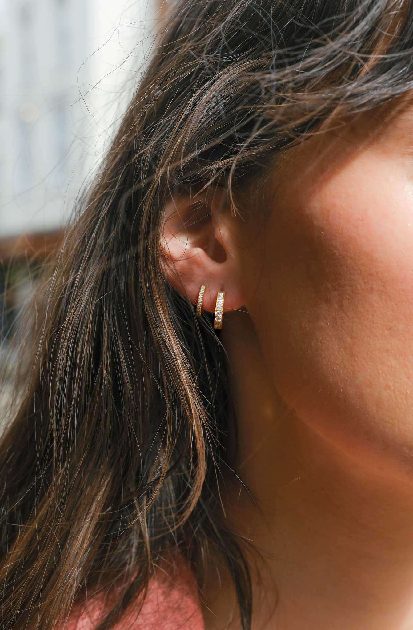 LILLY gold and diamond huggie hoops by E.C.One London