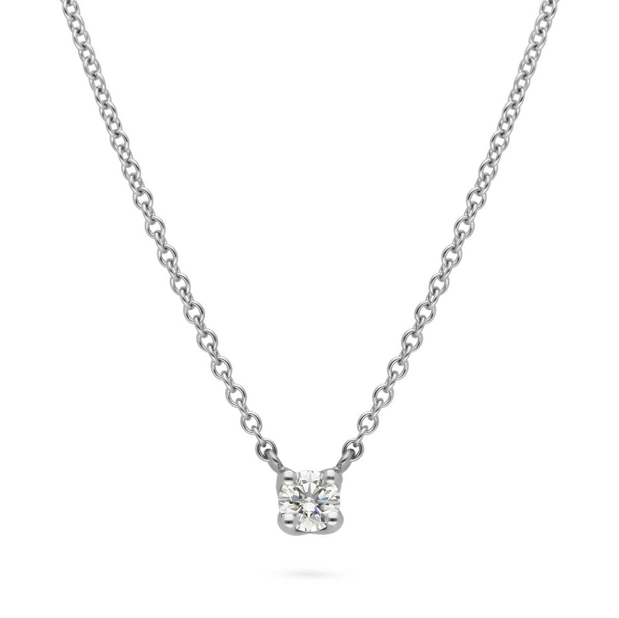 EC One SOLITAIRE Round Diamond Pendant Necklace in recycled White Gold made in our London B Corp workshop
