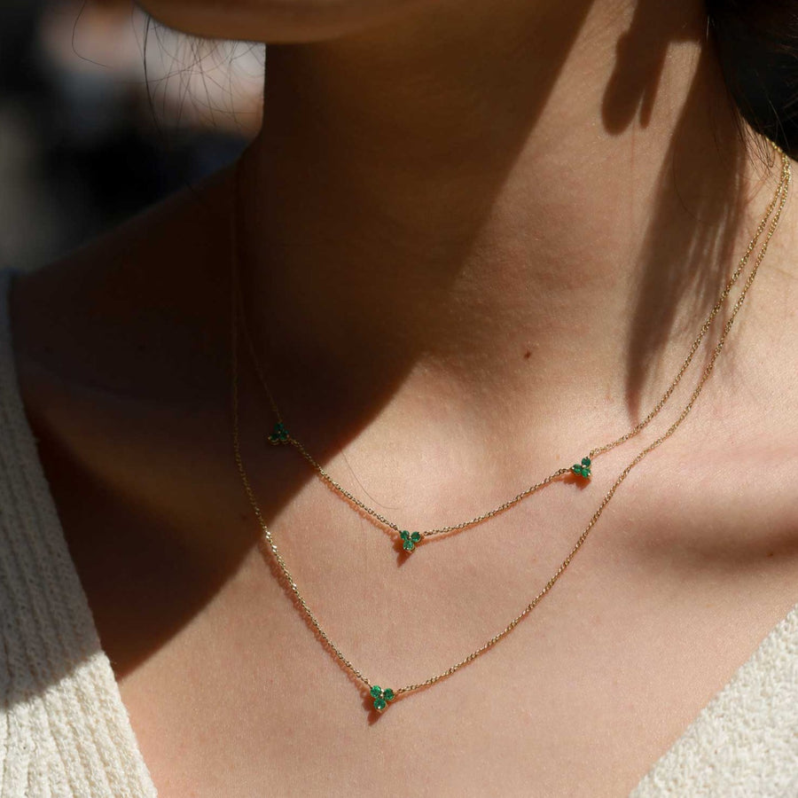 EC One Triple TRIO Emerald Yellow Gold Necklace made by hand in our London B Corp workshop