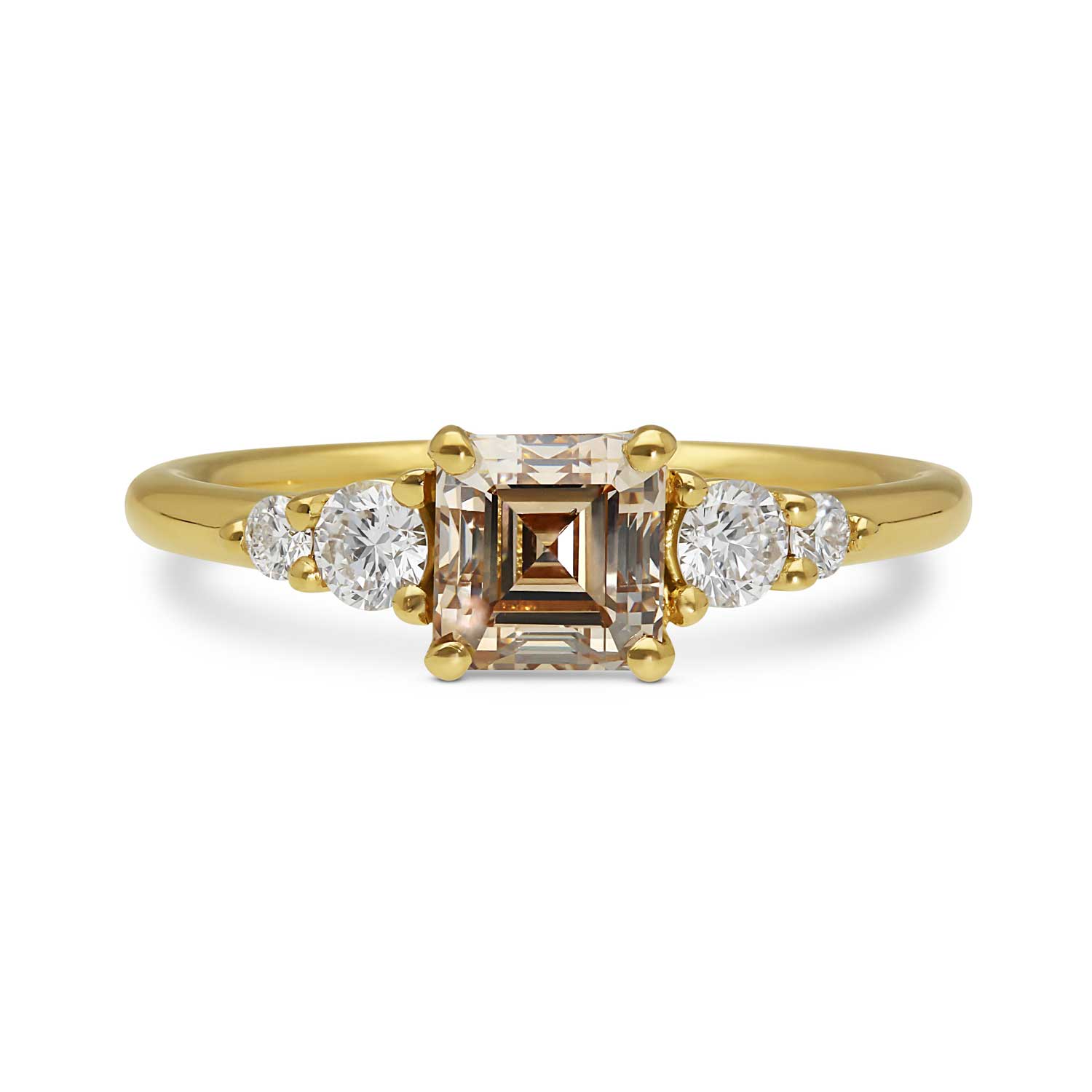 ethical B Corp jeweller E.C.One GENEVIEVE Asscher Cut Champagne Diamond Yellow Gold Engagement Ring