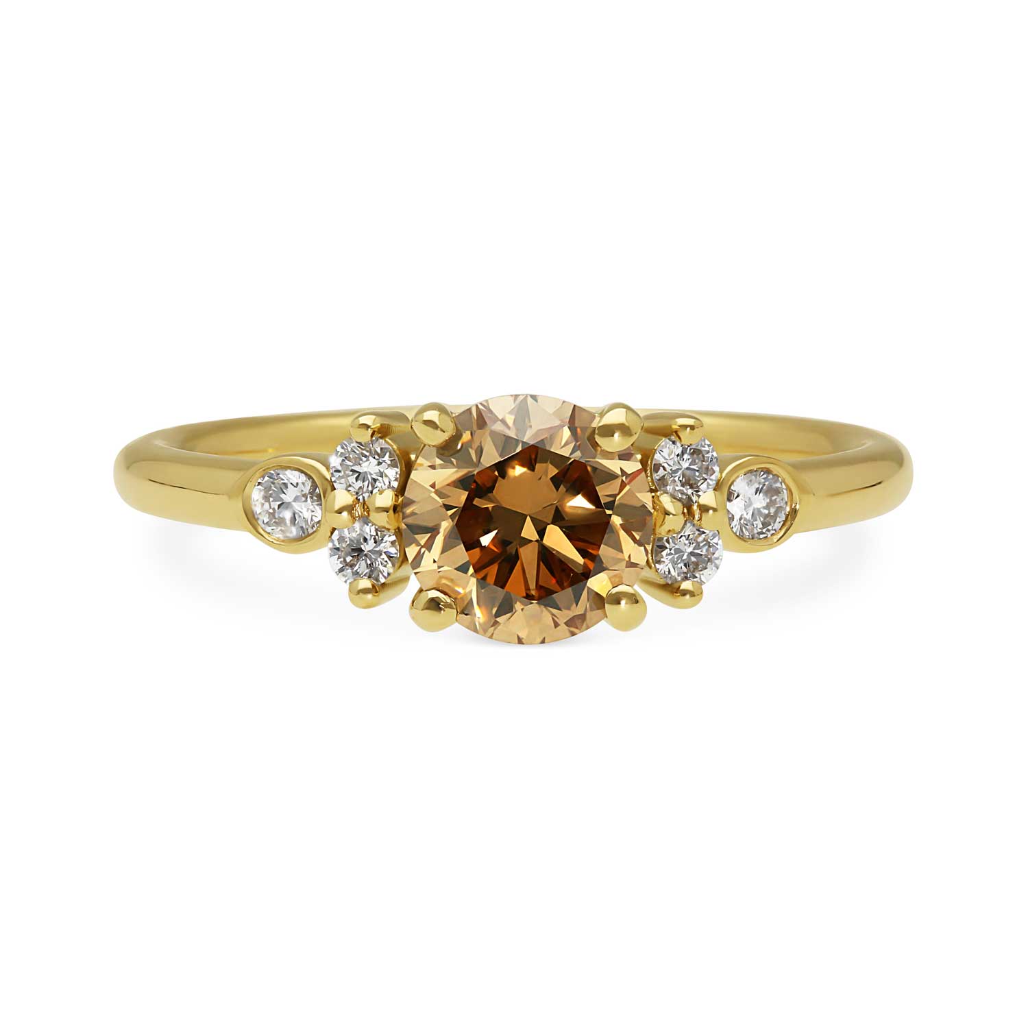 ethical B Corp jeweller E.C.One London HATTY Champagne Diamond Yellow Gold Engagement Ring