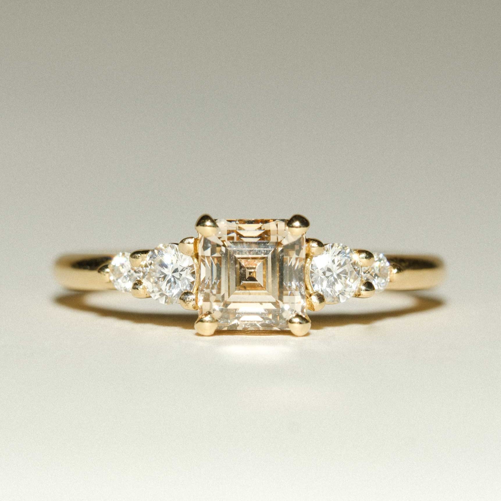 ethical B Corp jeweller E.C.One GENEVIEVE Asscher Cut Champagne Diamond Yellow Gold Engagement Ring