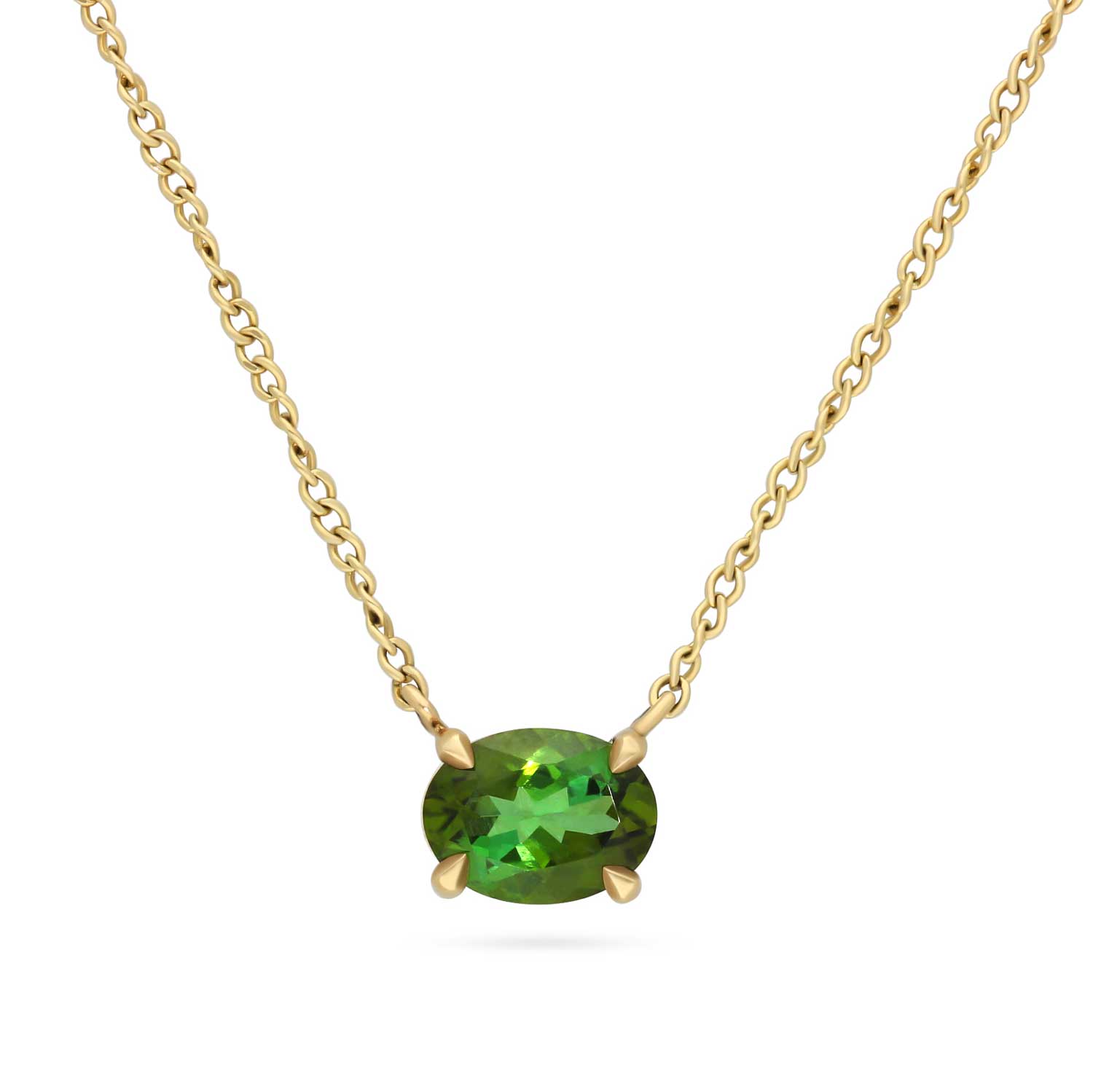 E.C.One ethical Oval Green Tourmaline Pendant Necklace Yellow Gold made in our B Corp London workshop