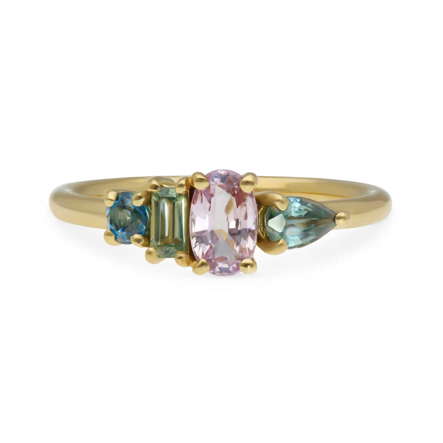EC One Large ELISE 18ct recycled Yellow Gold Ring with Oval Pink Sapphire made in our London B Corp workshop