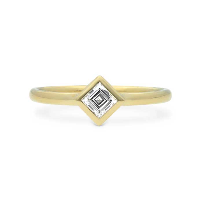 E.C. One Mini AVA Yellow Gold Carre Diamond Engagement Ring made in our B Corp London workshop