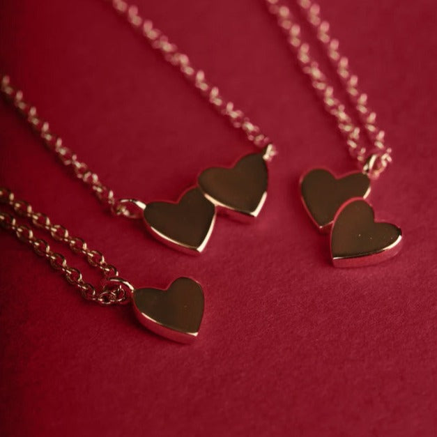 EC One Double Mini recycled Gold Heart Necklace made in our London B Corp workshop