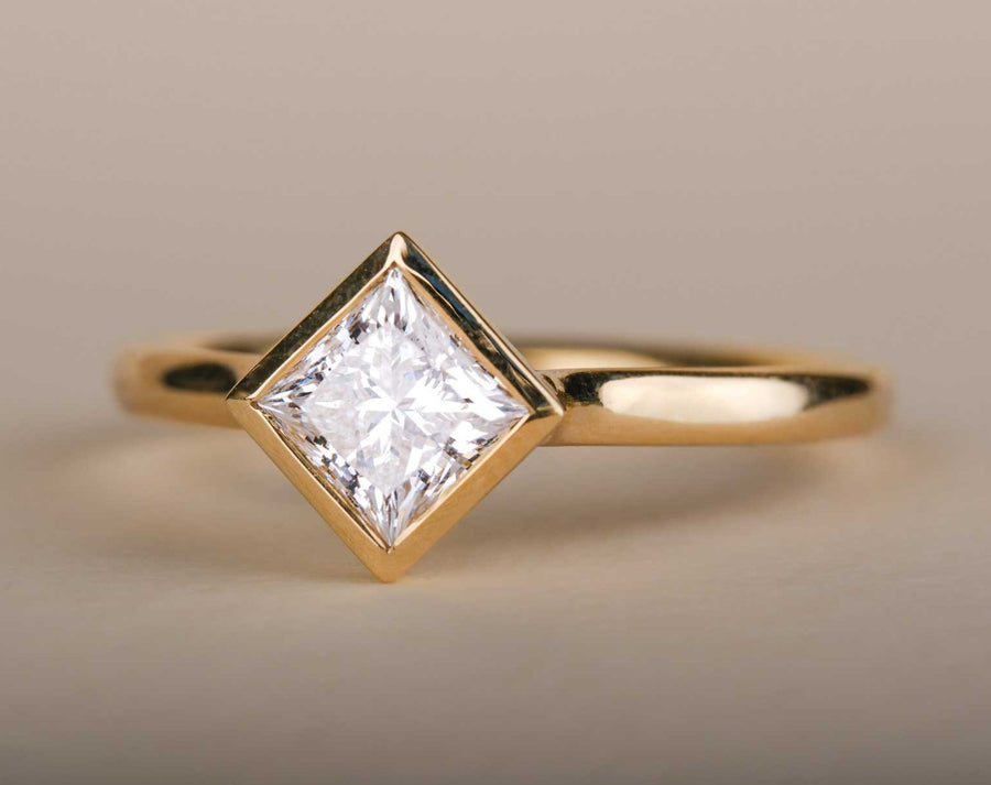 AVA Yellow Gold Princess Diamond Engagement Ring made by EC One London