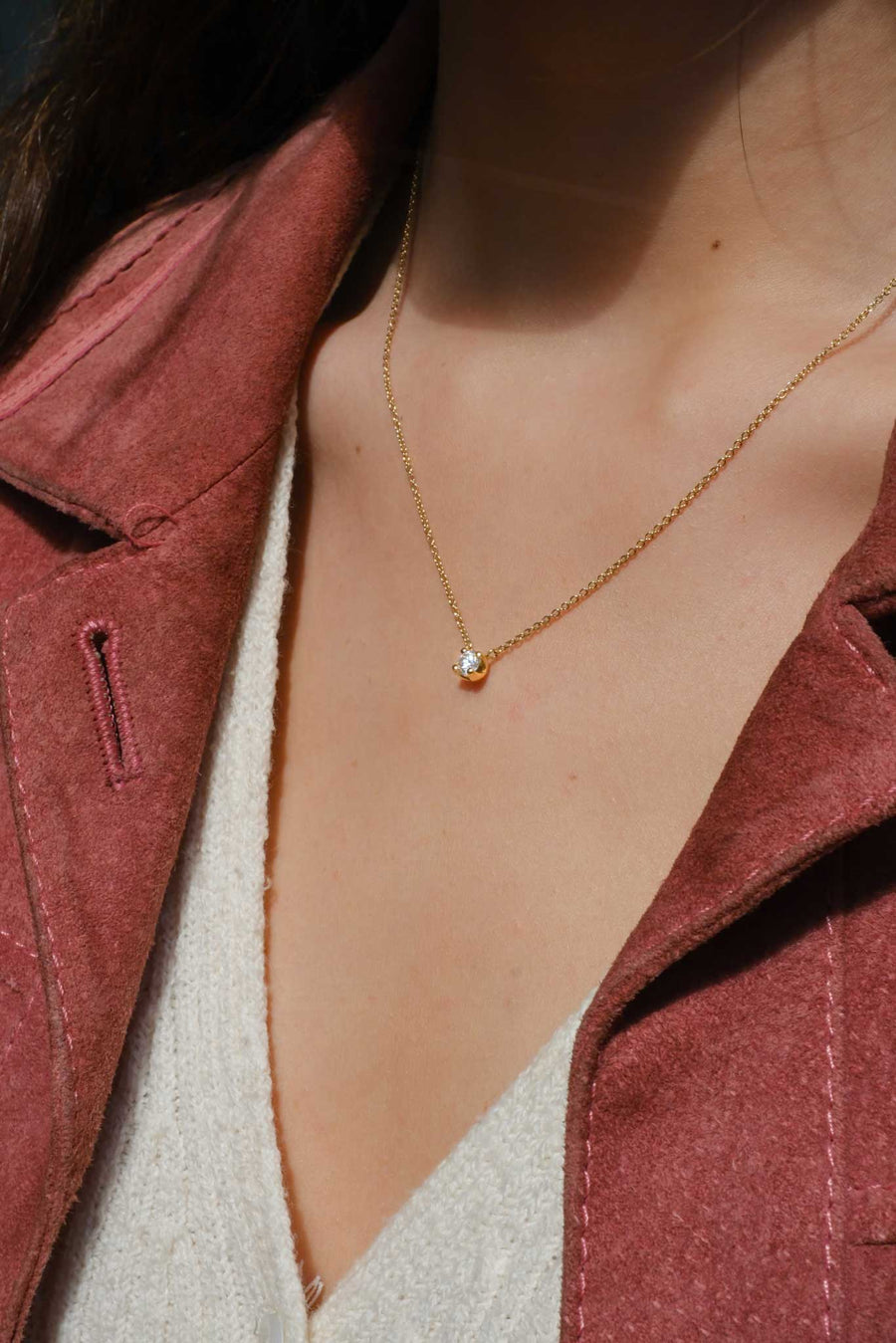 EC One SOLITAIRE Round Diamond Pendant Necklace in recycled Yellow Gold made in our B Corp London workshop