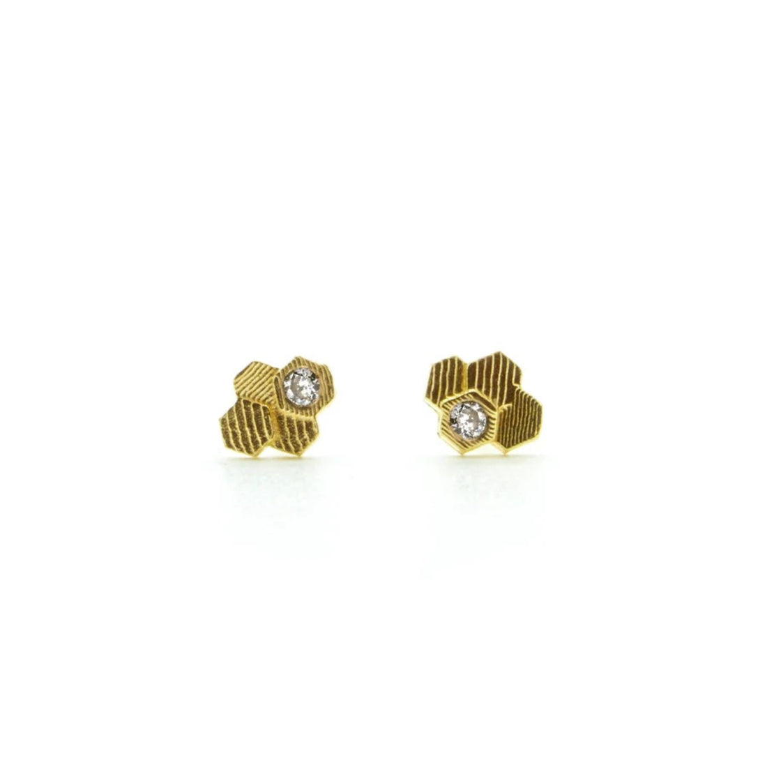 4 HEX Chaos Stud Earrings Yellow Gold with Diamond