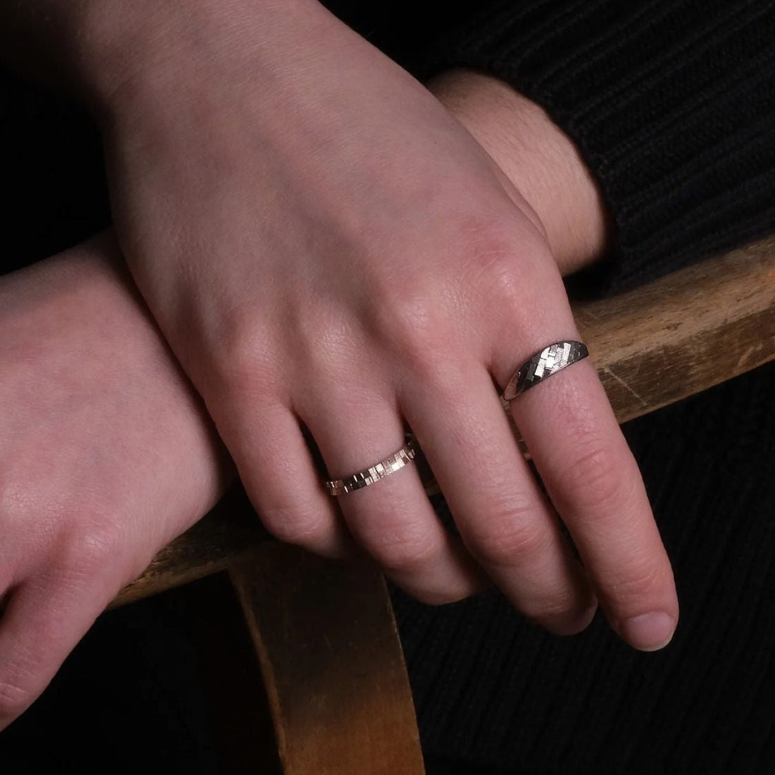 Jo Hayes Ward at ethical jewellers E.C.One London SQUARE Double Ring Warm White Gold