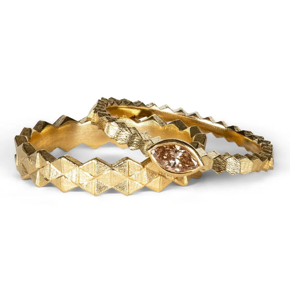 Jo Hayes Ward at ethical jewellers E.C.One London HEX Single Ring Yellow Gold Ring with Marquise Diamond
