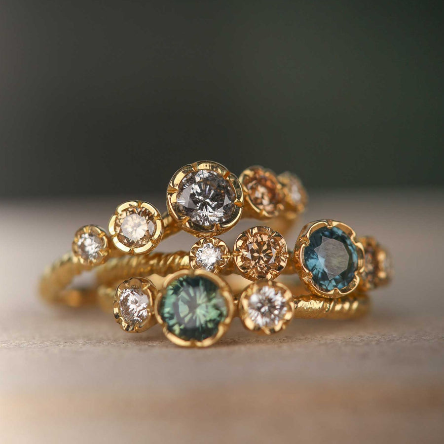 Natalie Perry EXCLUSIVE Teal Sapphire & Diamond Five Stone Ring at ethical jeweller EC One London