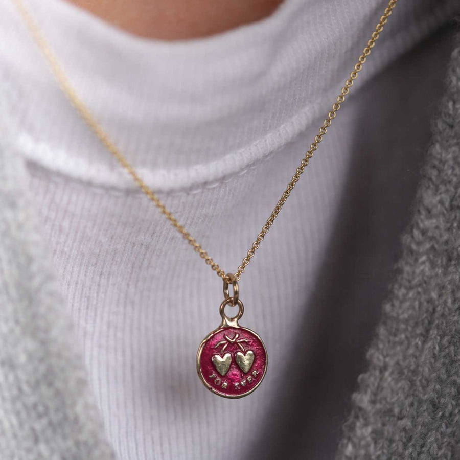 Pyrhha HEARTS Talisman 14ct Yellow Gold Necklace with Red Ceramic Detail at ethical jewellers EC One London