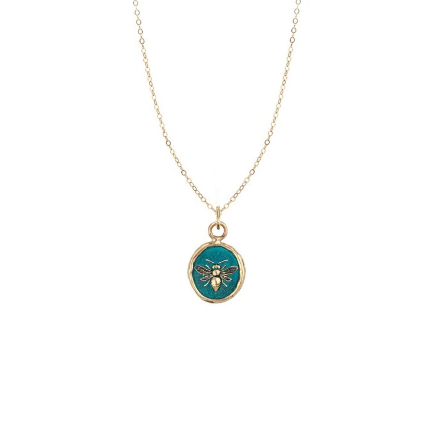 Pyrrha ate E.C.One London MOTIVATED Talisman 14ct Yellow Gold Necklace with Blue Ceramic Detail