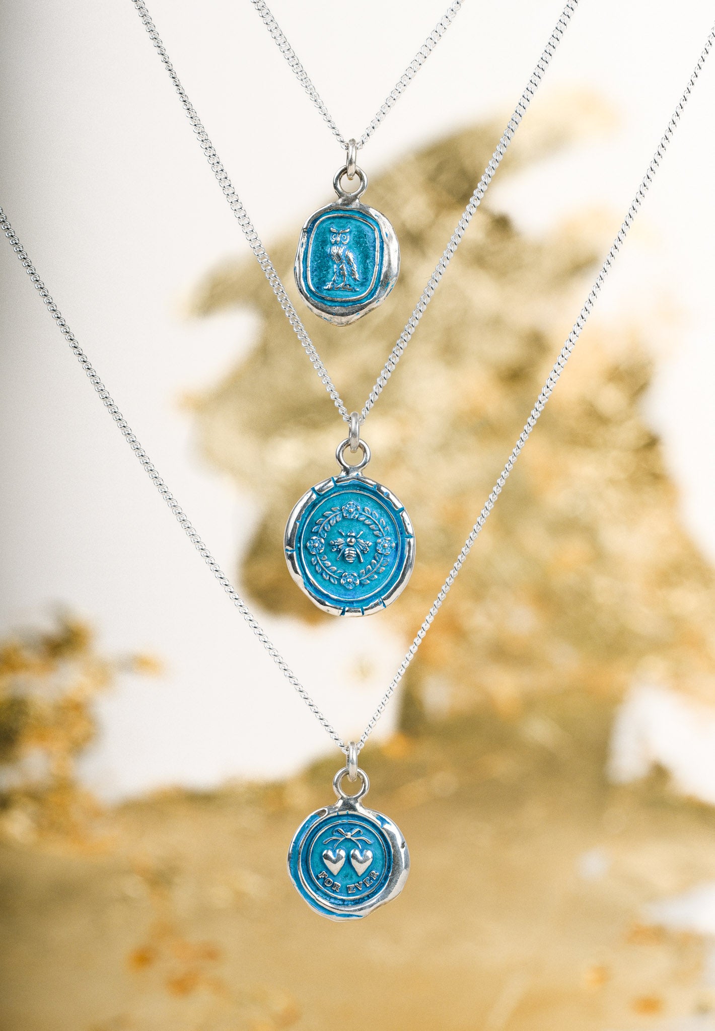 Pyrrha at E.C.One London Talisman Silver Necklaces with Blue Ceramic Detail