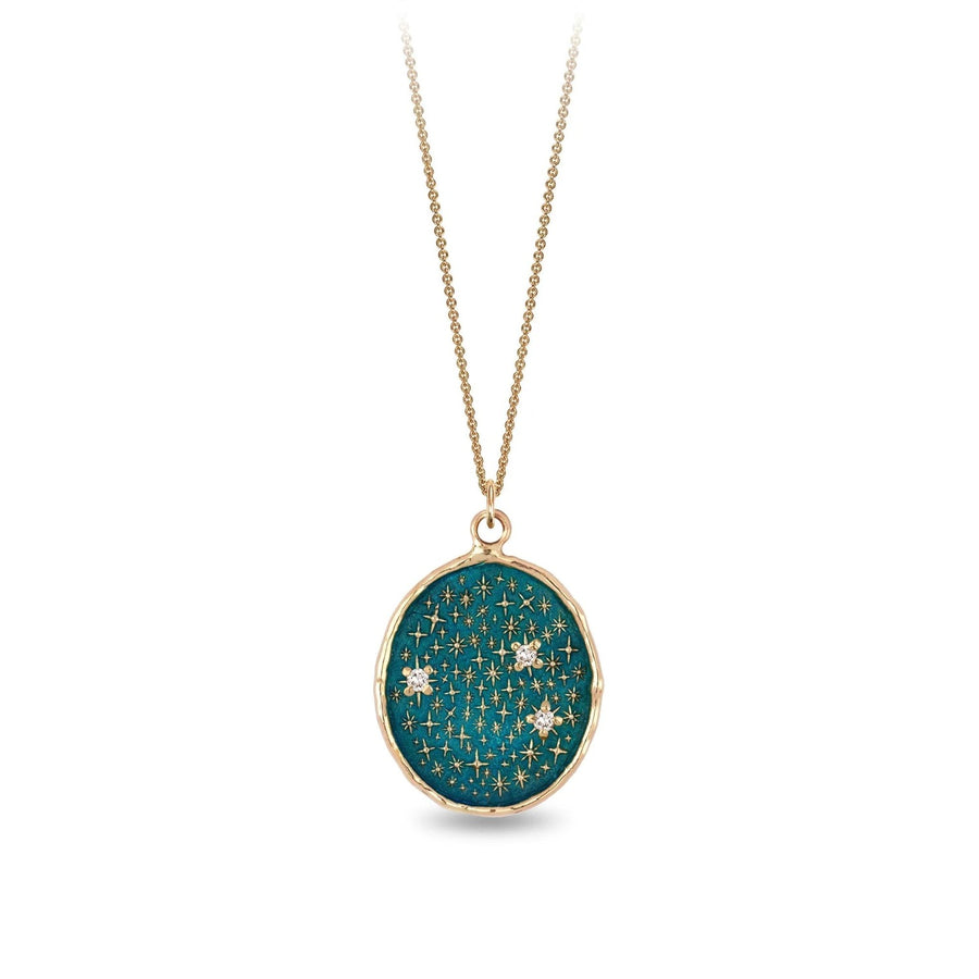 WE ARE STARDUST Diamond Talisman 14ct Yellow Gold Necklace with Blue Ceramic Detail at ethical jewellers EC One London