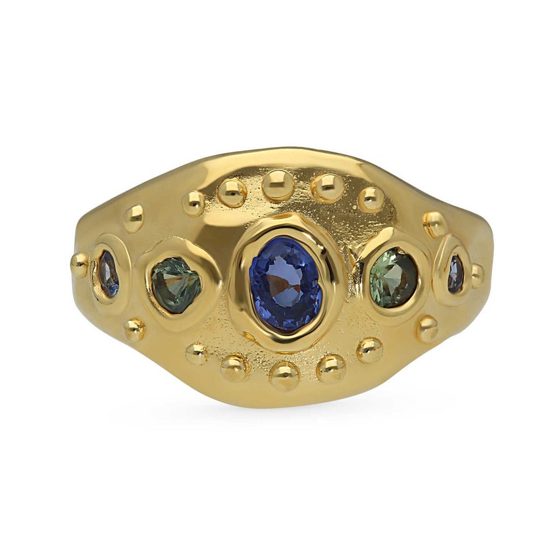 Sharlala at ethical jewellers E.C.One London EMBLEMA Ring with Blue & Green Sapphires