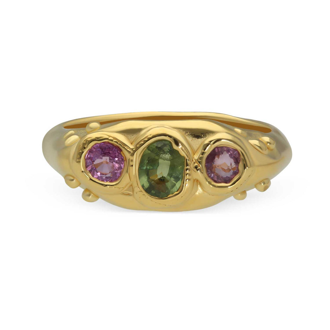 Sharlala at ethical jewellers E.C.One London FLINT Ring with Pink & Green Sapphires
