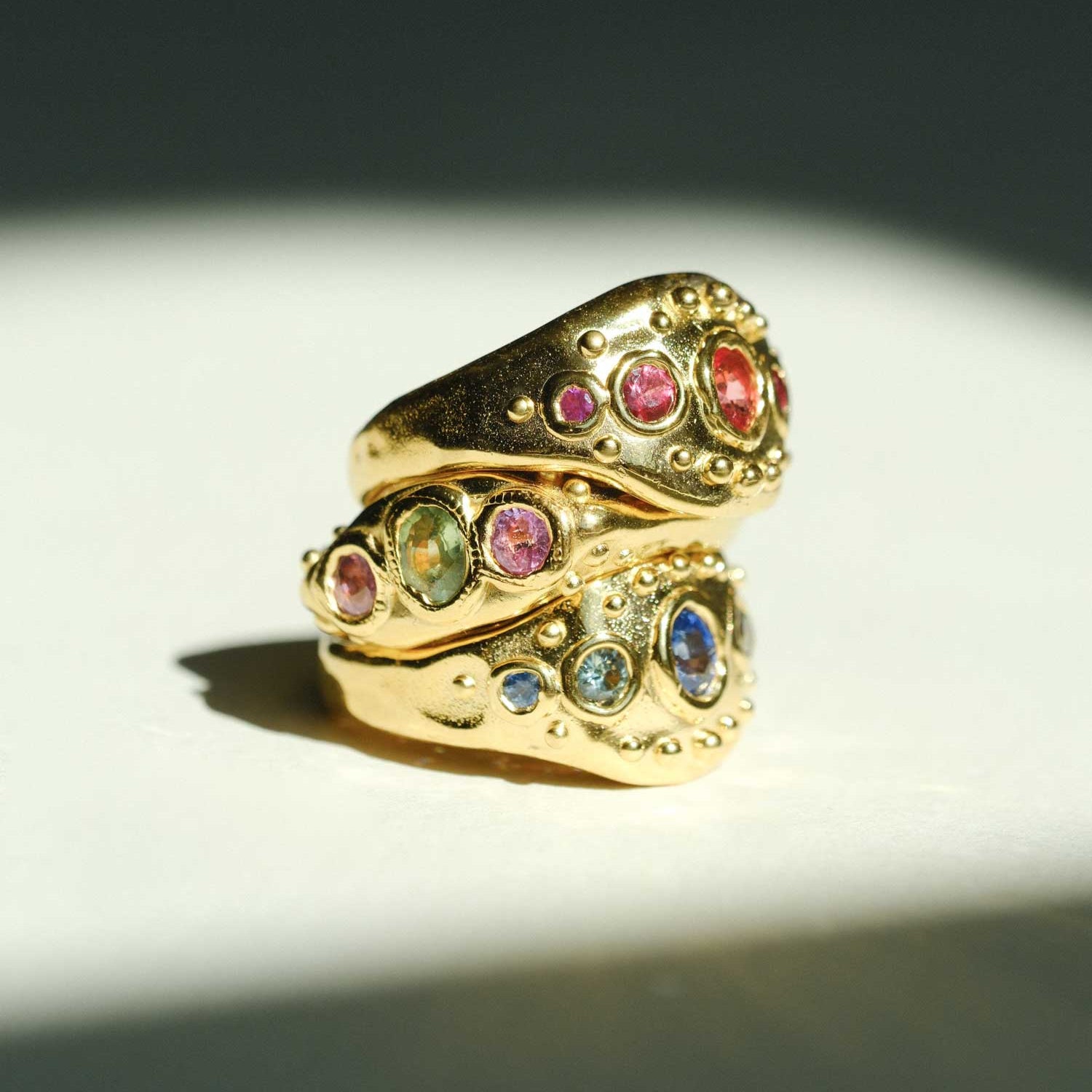 Sharlala at ethical jewellers E.C.One London EMBLEMA Ring with Blue & Green Sapphires