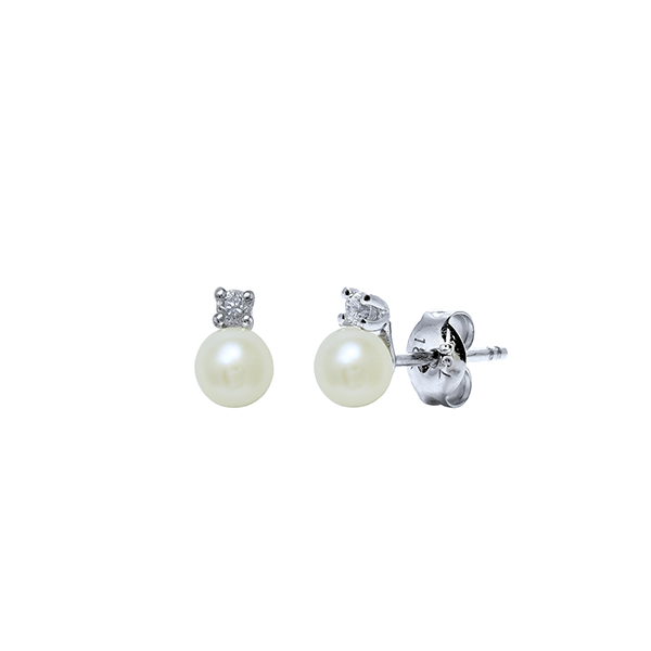 White Pearl and Diamond Studs
