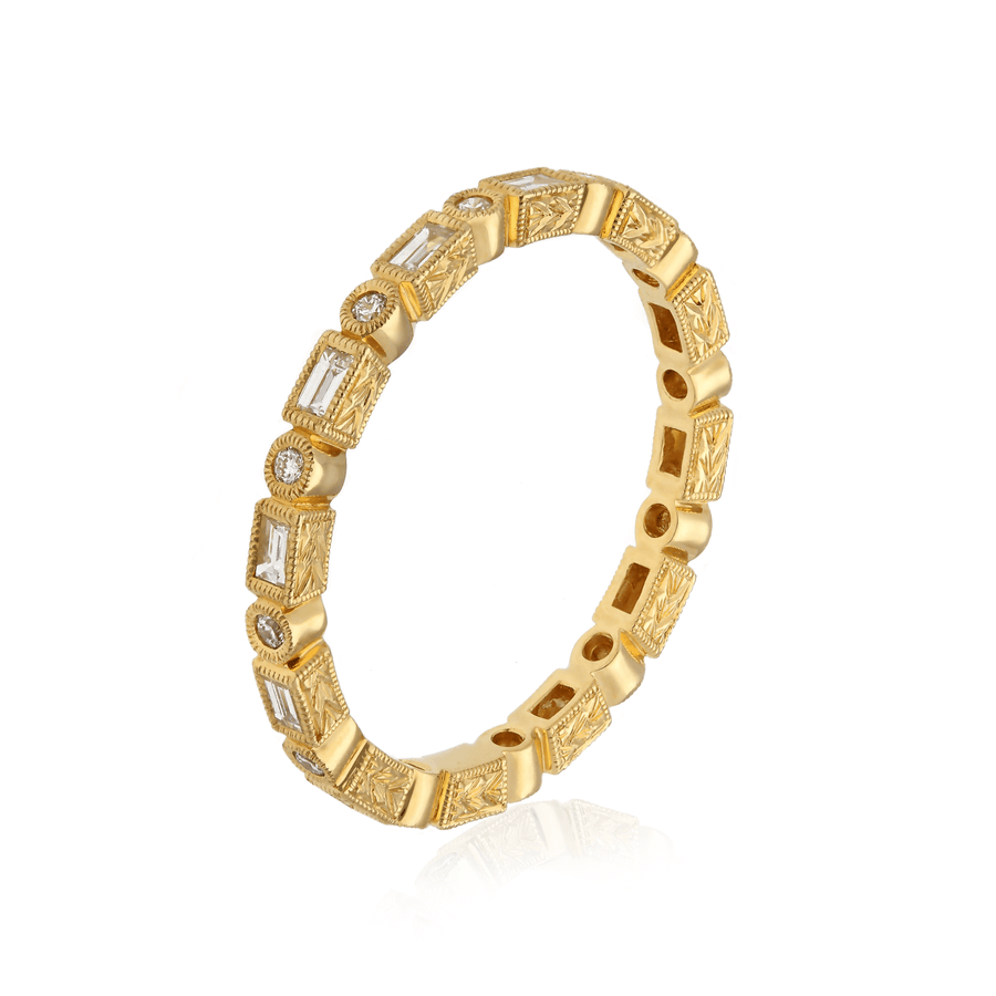 EC One Ungar and Ungar Baguette and Round Diamond Eternity Wedding Gold Ring