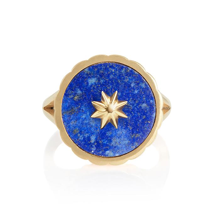 Flora Bhattachary at EC One Asmani Tara Star Cocktail Ring with Lapis in recycled 9ct yellow gold