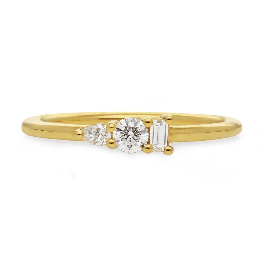 EC One Small ELISE 18ct Yellow Gold Ring with 3 Diamonds made in our B Corp London workshop