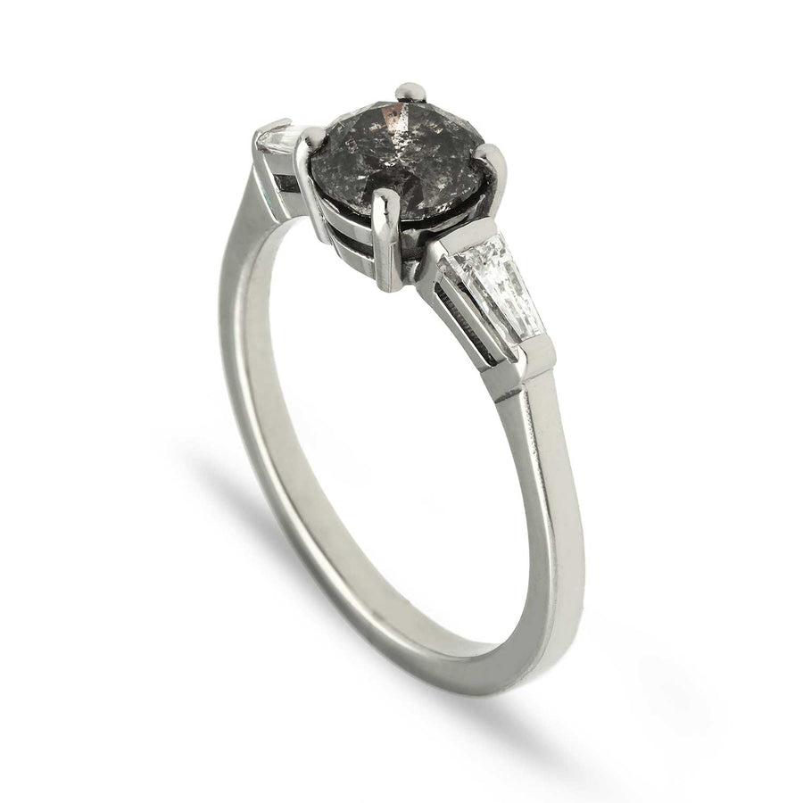 EC One Jessica Salt and Pepper diamond deco engagement ring recycled platinum made in B Corp London workshop