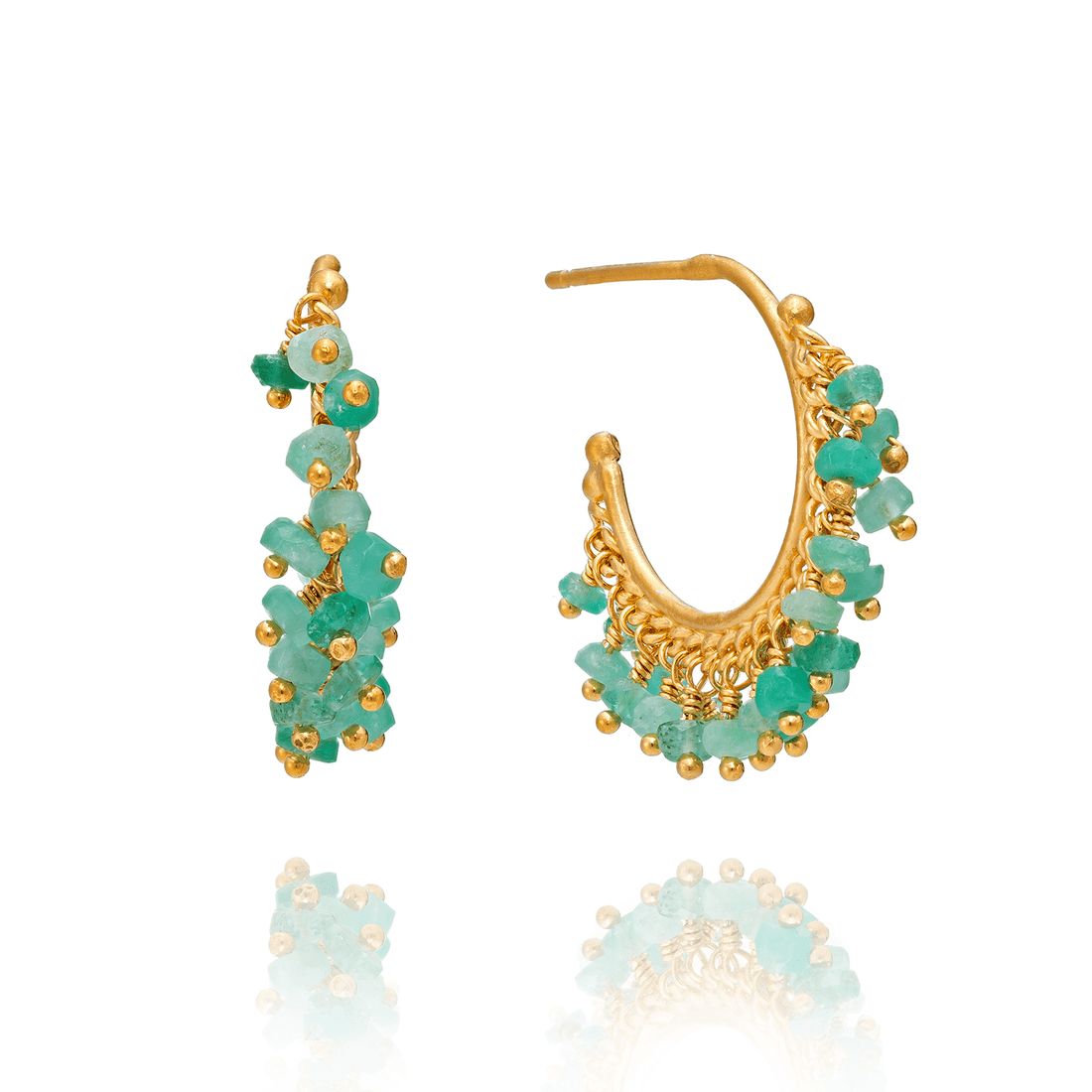 Small Chain Hoop Emerald Earrings