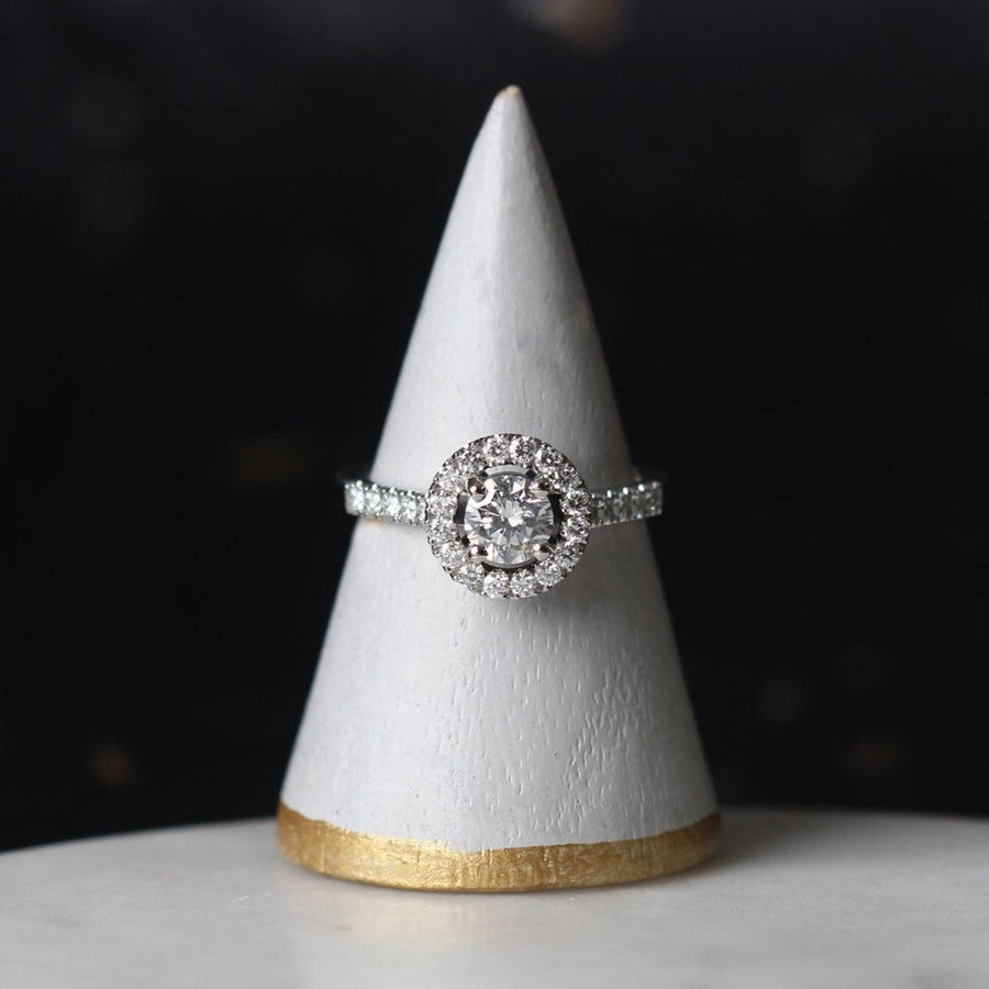 EC One HALO Round Diamond Platinum Engagement Ring handmade in our B Corp London workshop