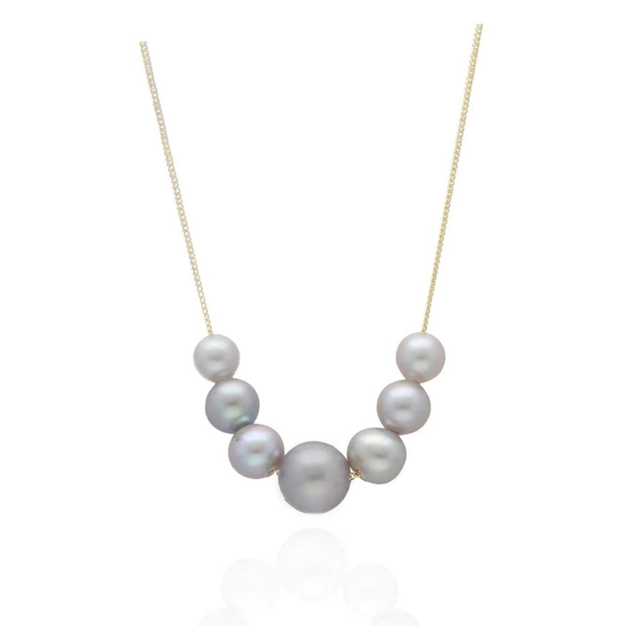 EC One Graduated Line Mixed Grey Pearl Gold Necklace